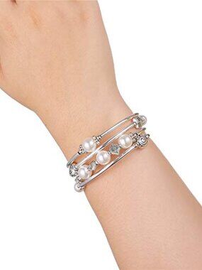 Beaded Pearl Bangle Wrap Bracelet - Fashion Bohemian Jewelry